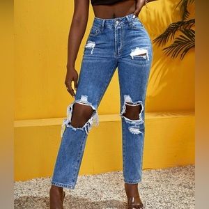 Ripped cut out straight leg jeans